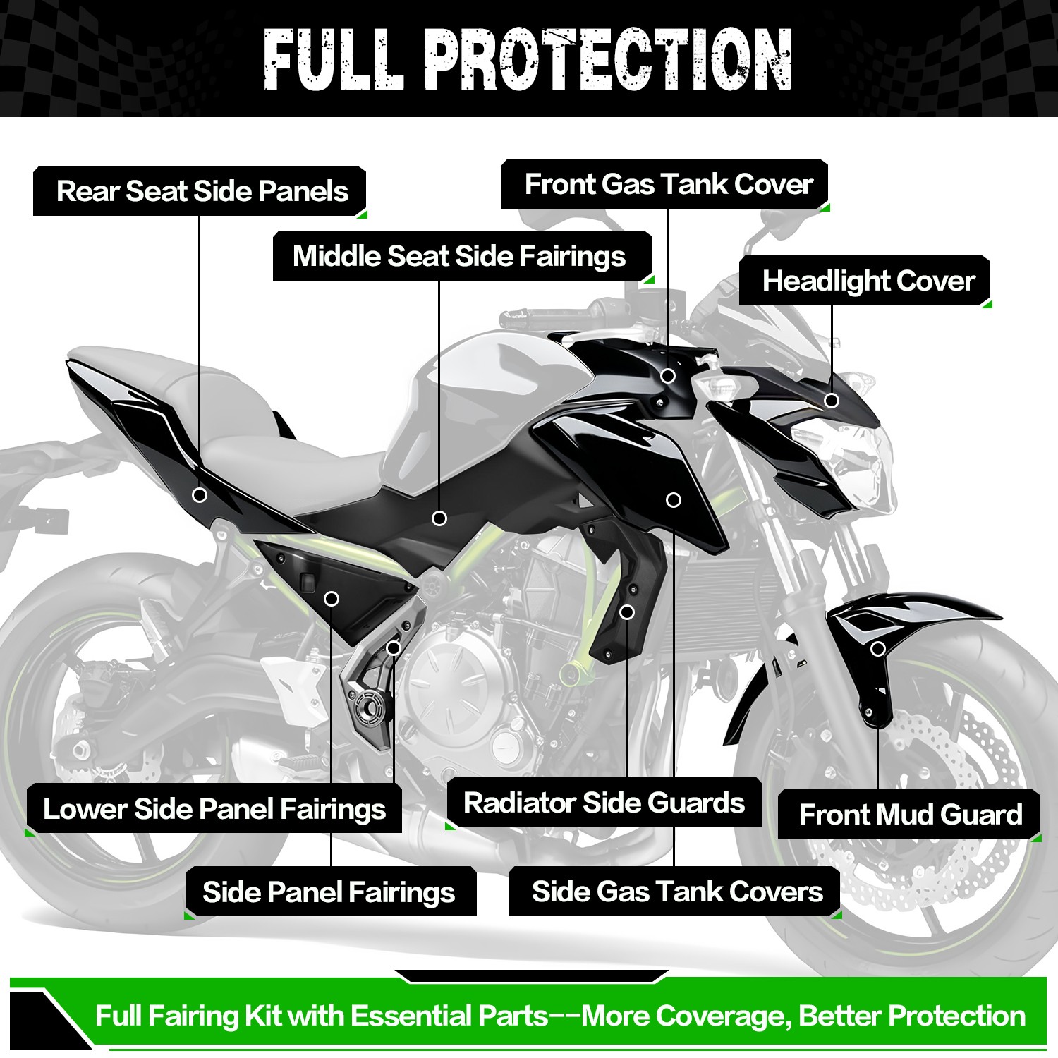 Injection ABS Bodywork Panel Aerodynamic Fairing Kit For Kawasaki Z650 2017-2019