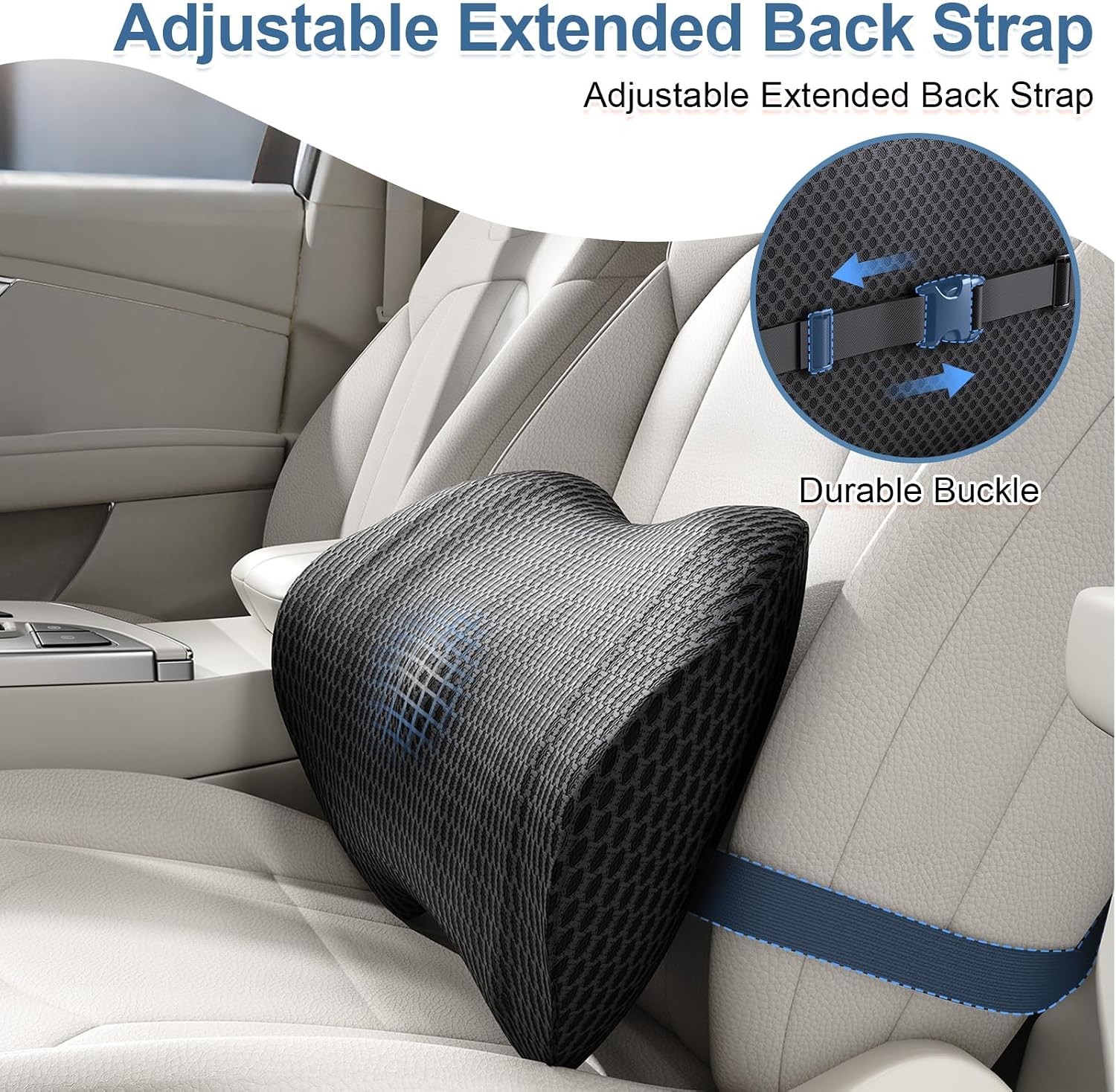 Memory Foam Lumbar Support Pillow Strap Car and Office Chair
