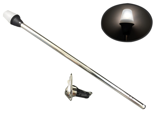 Marine Boat Navigation All-Round White Stern Pole Light 24″, 2-Prong Chrome Base