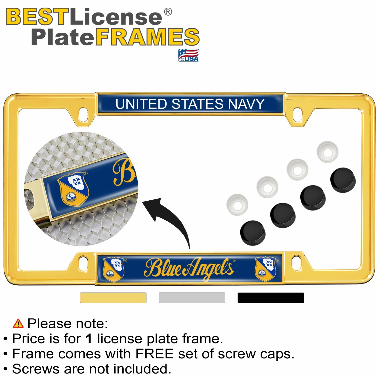 Car 4-hole Metal License Plate Frame – U.S. NAVY Blue Angels Domed Design