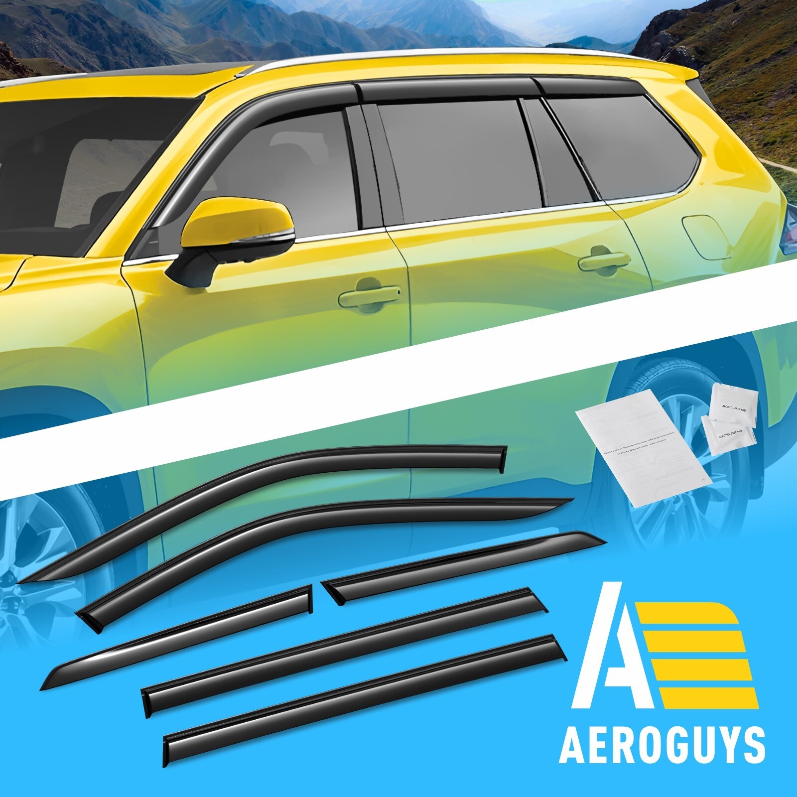 Sun Rain Visors Wind Rain Guards for 2024-2025 Toyota Grand Highlander