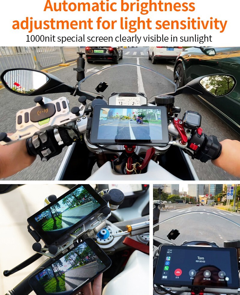 5Inch Motorcycle Dash Cam GPS Wifi Wireless Carplay Android Auto IPX67 With TPMS