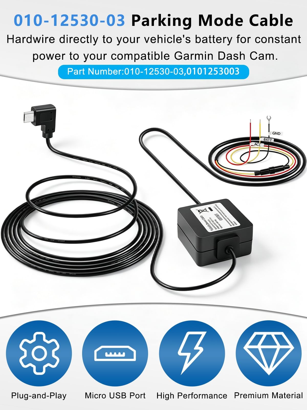 For Garmin Dash Cams Parking Mode Cable 12V-24V Power Cord 010-12530-03