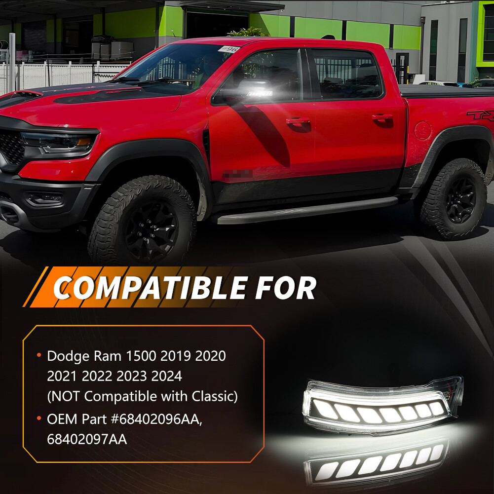 Clear Switchback White & Amber LED Side Mirror Signal Lights For 2019+ RAM 1500