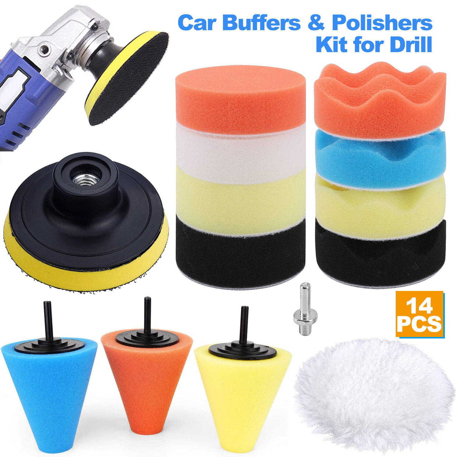 3INCH Car Buffing Pads Polishing Hub Waxing Foam Polisher Sponge Kit for Drill