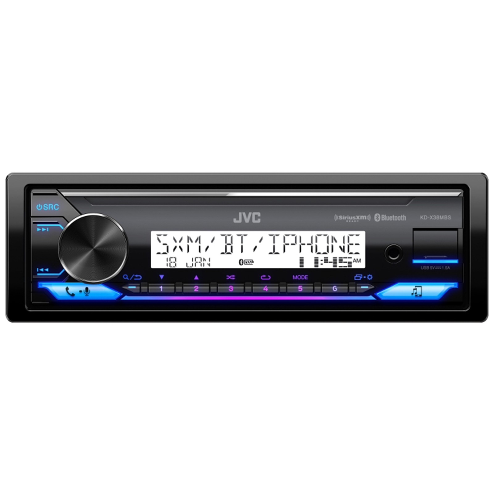 JVC KD-X38MBS Single DIN Bluetooth USB Stereo Receiver, Wired Remote, 40″Antenna