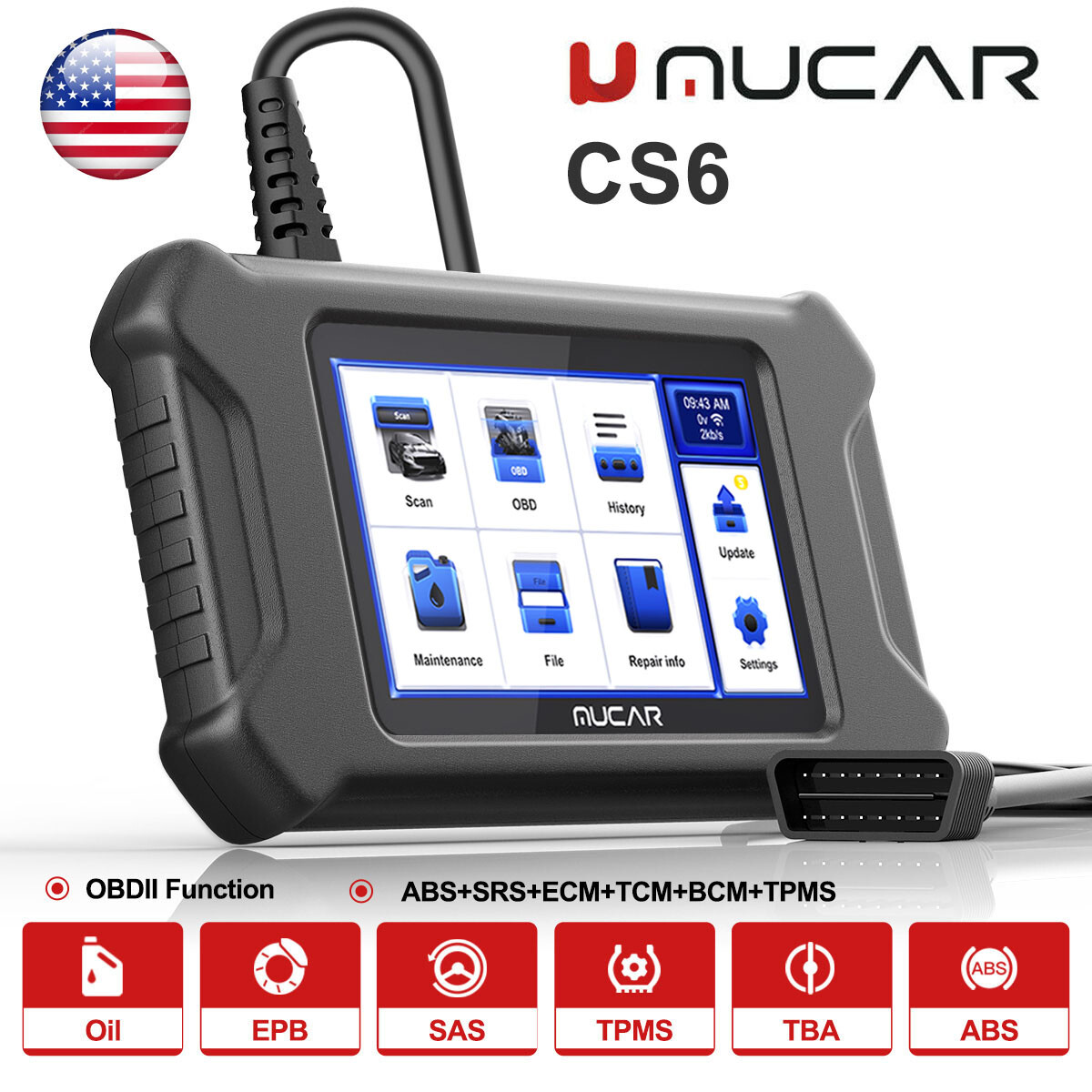 MUCAR CS4 Car OBD2 Scanner Code Reader Check Engine ABS SRS Oil Diagnostic Tool