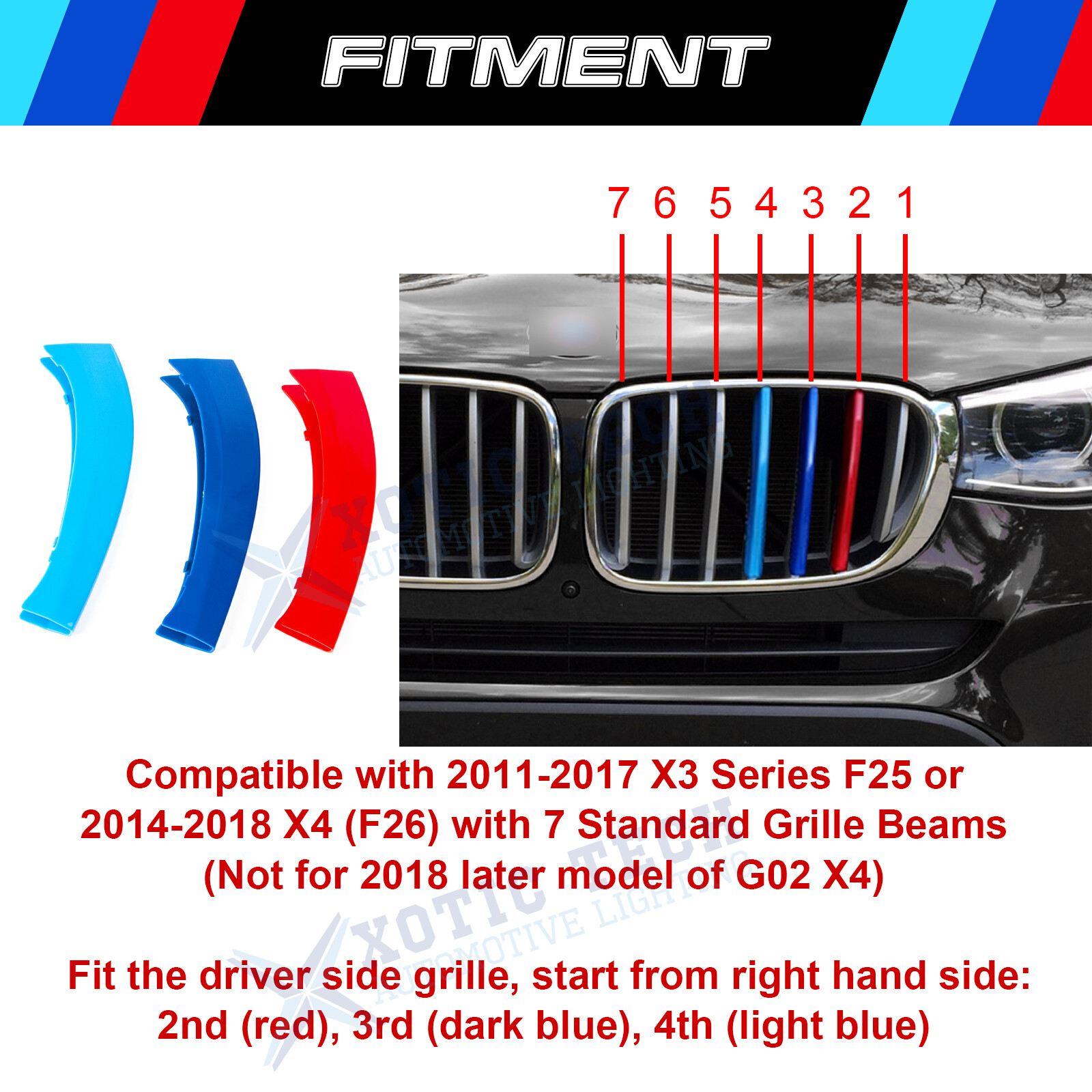 M-Color Front Grille Insert Decoration Trim For BMW X3 2011-2017 X4 2014-2018