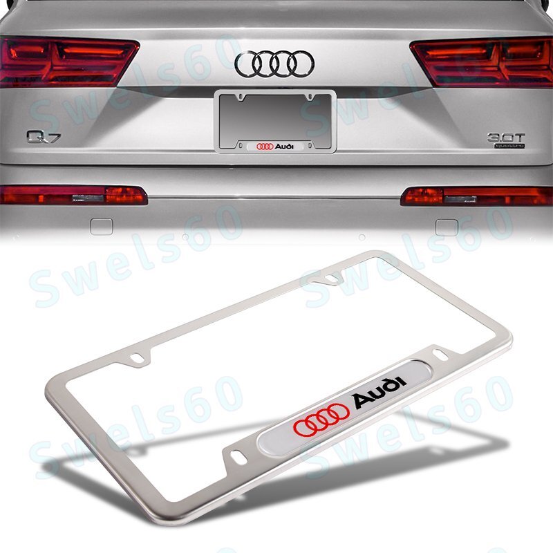 1PCS For AUDI Silver Metal Stainless Steel License Plate Frame NEW