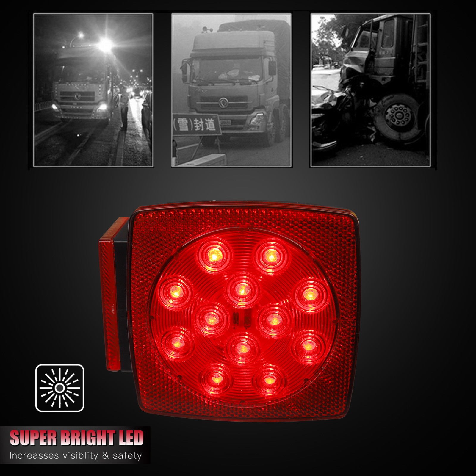 1Pair Square LED Trailer Lights Waterproof Submersible Lamp Kit for Boat Truck