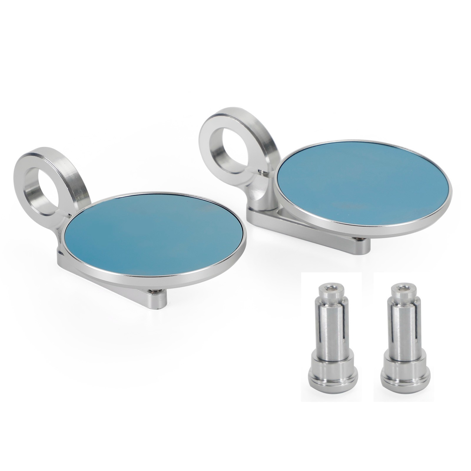 🚀Pair Rear View Round BAR End Mirror 7/8″-1″ Handleba Silver Aluminum Universal