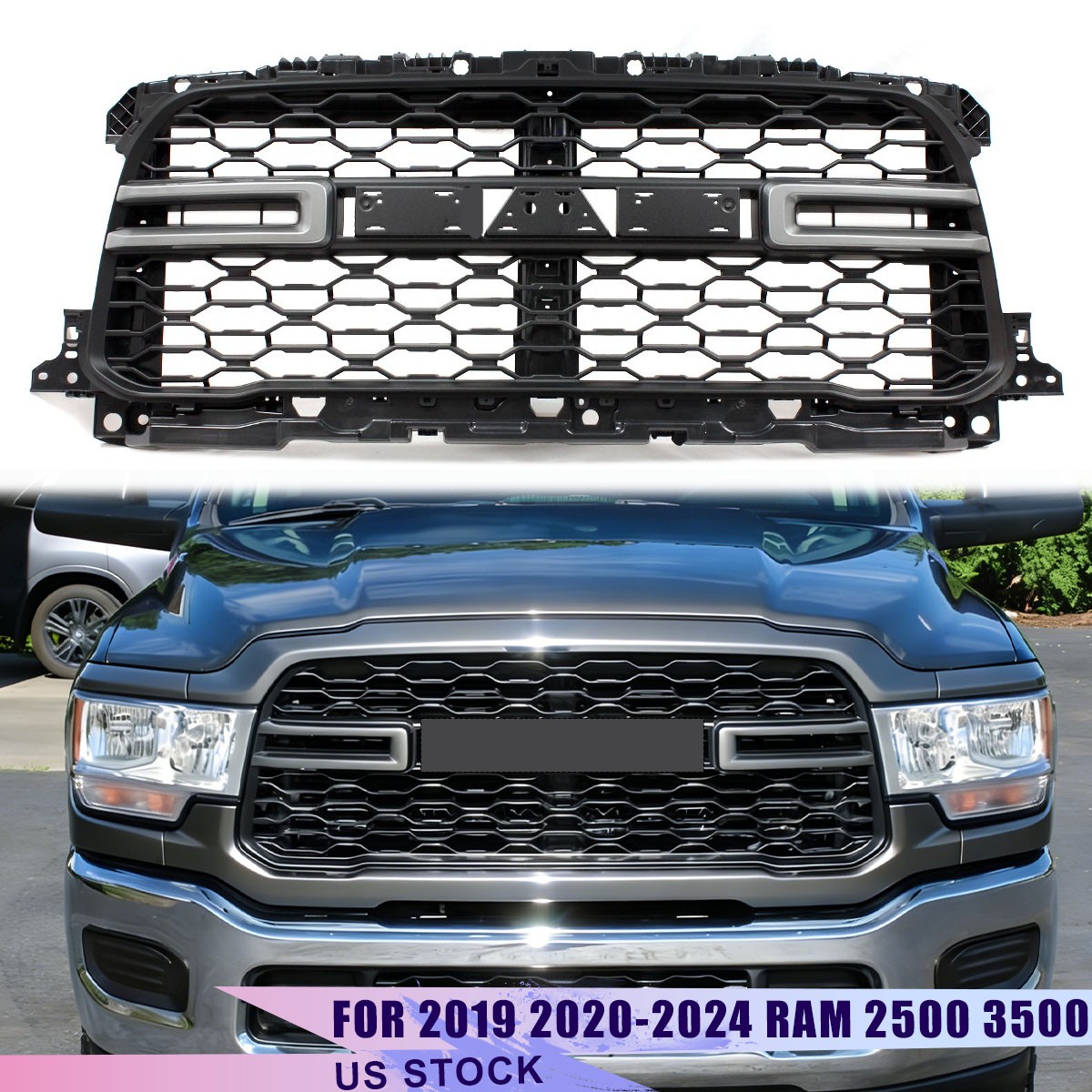 For RAM 2500 3500 4500 2019 2020-24 Matte Front Grille W/ Billet Silver Metallic