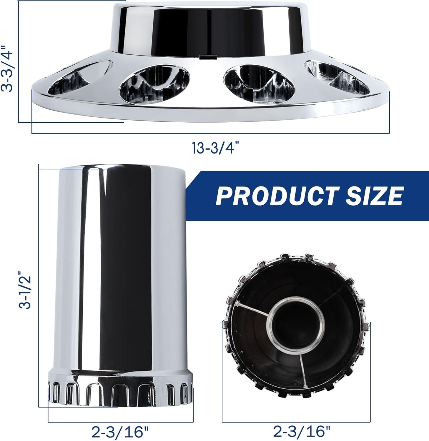 Chrome Front Hub Wheel Axle Cover w/ 33mm Thread-on Cylinder Lug Nuts Semi Truck