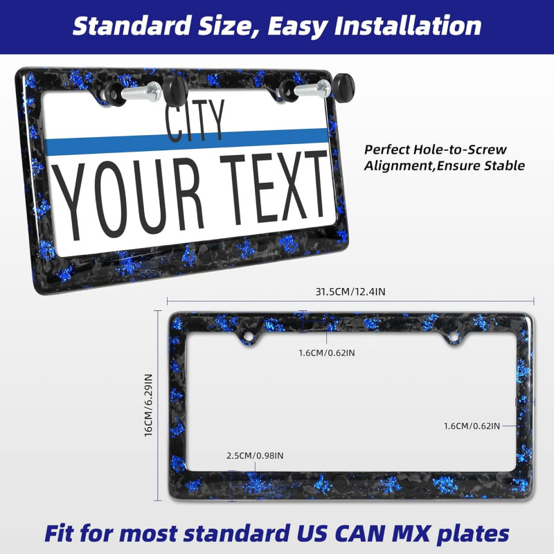 Blue Flakes Forged Carbon Fiber License Plate Frame for US Standard Car