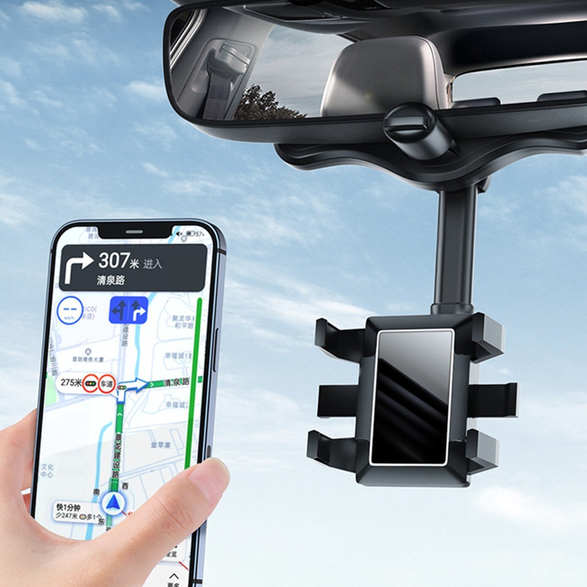 360° Car Rearview Mirror Hanging Phone Mount Holder Stand For Apple iPhone 14