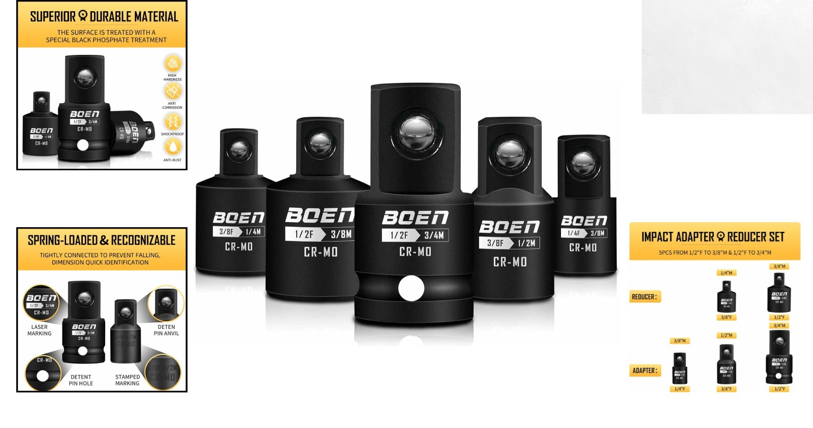 Versatile SAE Impact Adapter Set – 5 Piece CR-MO Steel, Perfect for Home Repairs