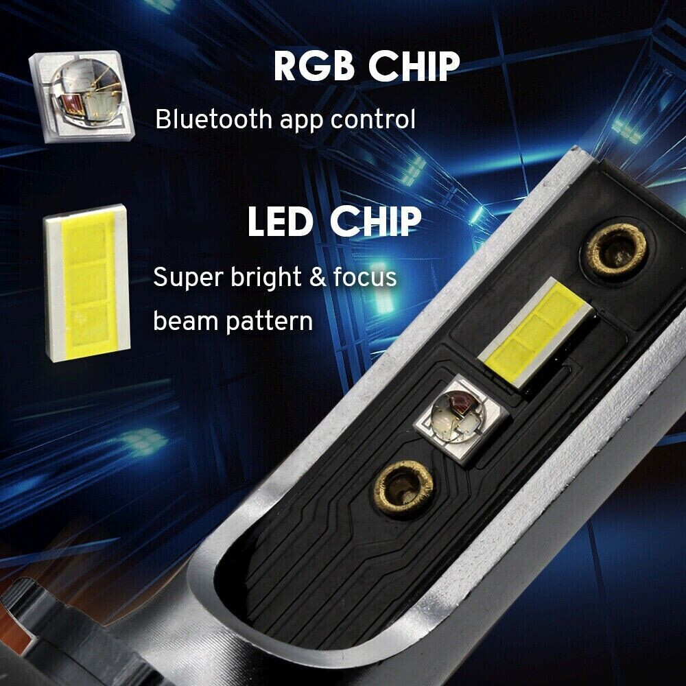 2pcs H4 9003 RGB LED Multicolor Headlight Bulbs High Low Beam Phone Control
