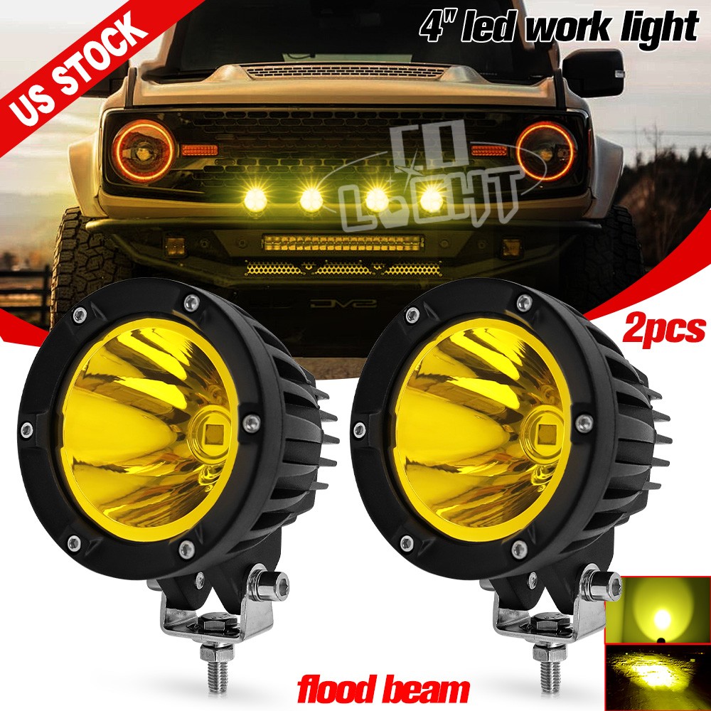 AUXBEAM 4″ Amber LED Work Light Bar Spot Pods Offroad Truck ATV Driving Fog Lamp