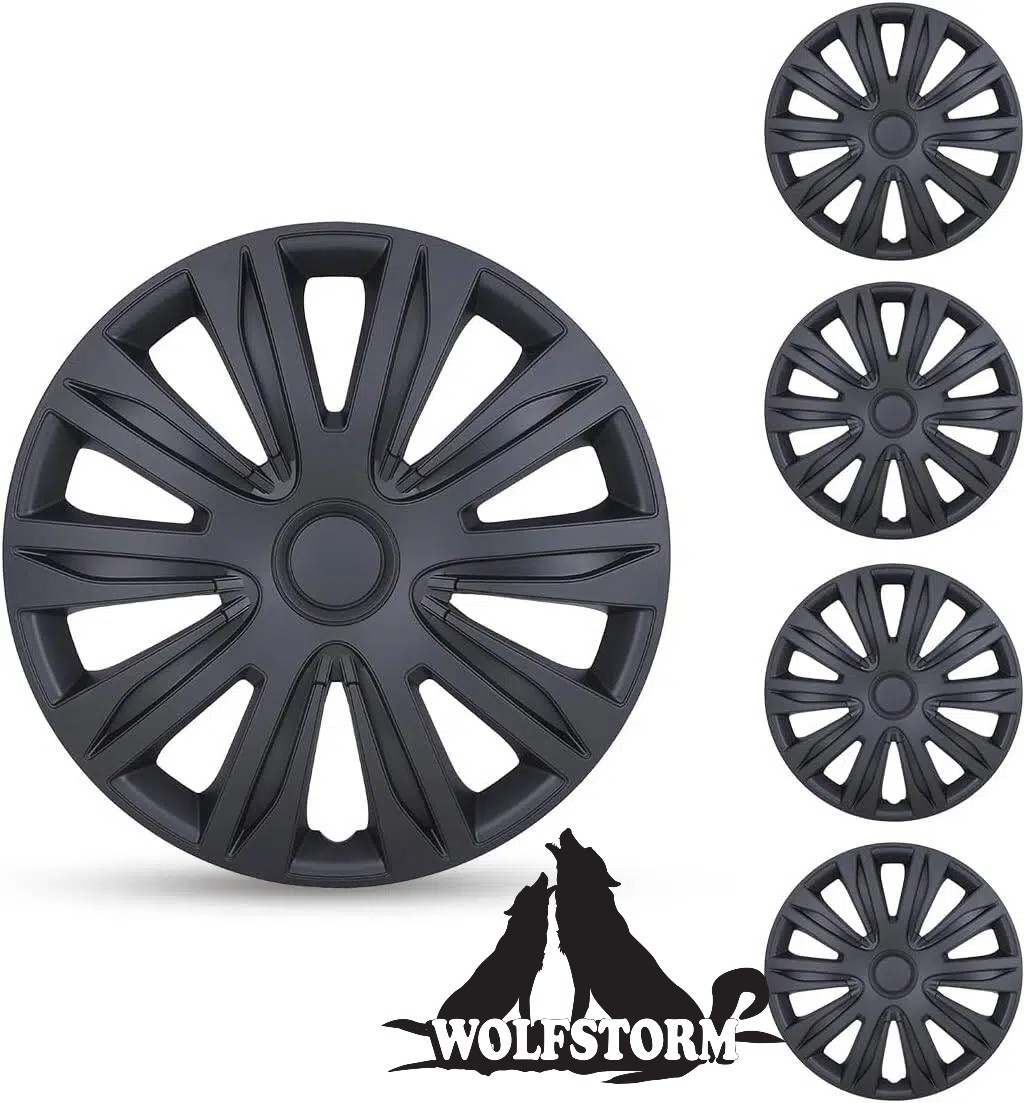 Matte Black 16″ Wheel Skins Hubcaps Set 4 Universal for Car Truck SUV Steel ABS