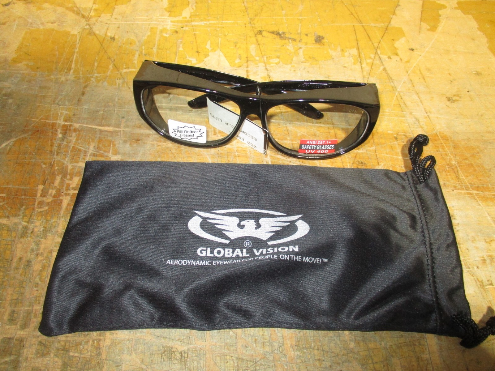 NEW GLOBAL VISION OVER THE GLASSES SUNGLASSES BLACK ADULT WITH UV400 CLEAR LENS