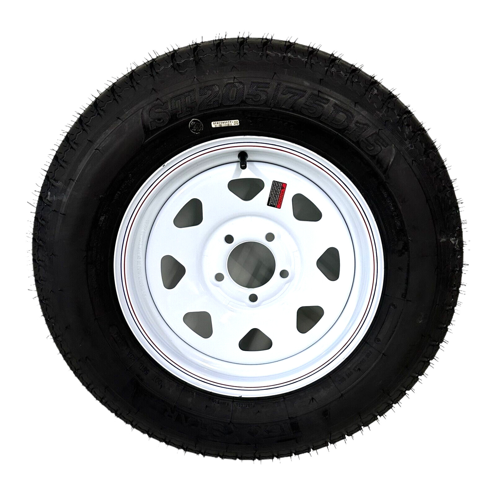 Trailer Tire On Rim ST205/75D15 Load Range C Bias 6 Ply 5 Lug White Spoke Wheel