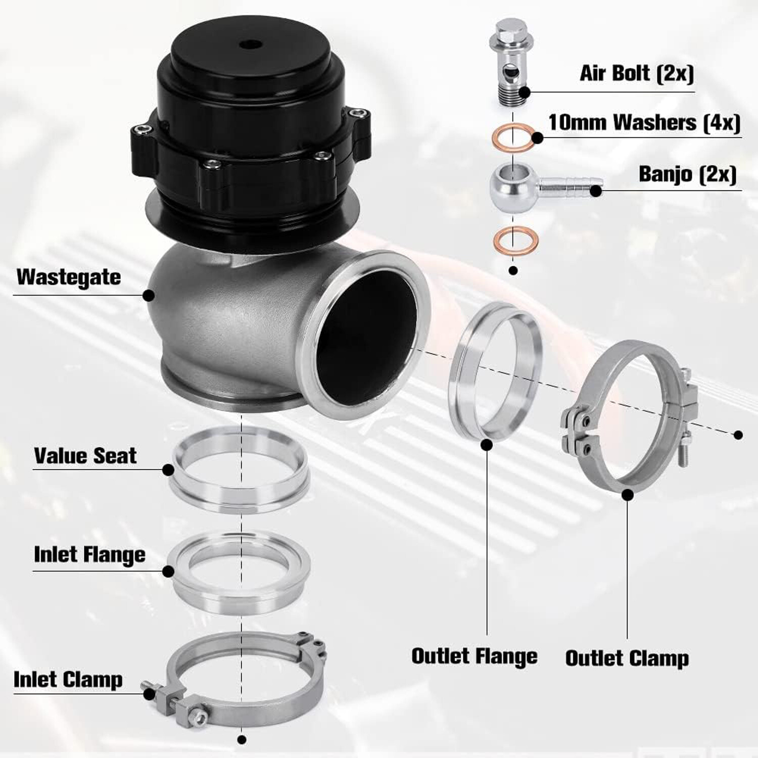 BLACK 60MM Vband Flange Wastegate For TIAL BMW Subaru Honda Universal cars
