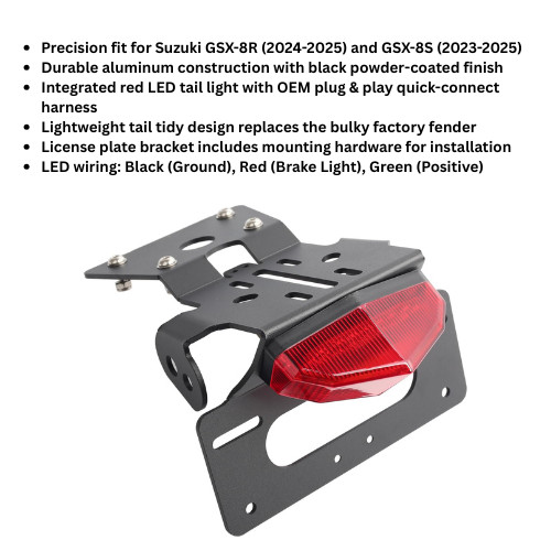Fender Eliminator Tail Tidy Kit GSX-8R 24-25 GSX-8S 23-25 LED Red w/Harness