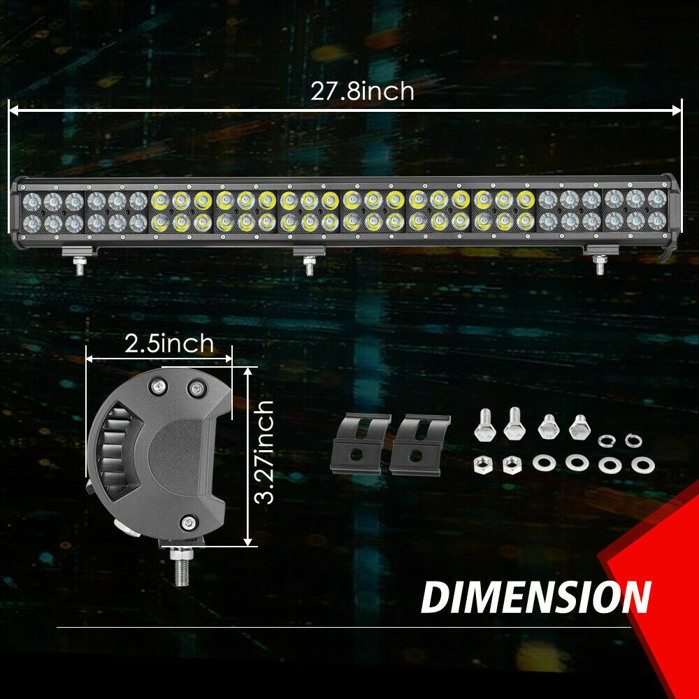 28″ inch Led Light Bar Dual Row Spot Flood Combo Work 4WD Truck SUV ATV Mounts