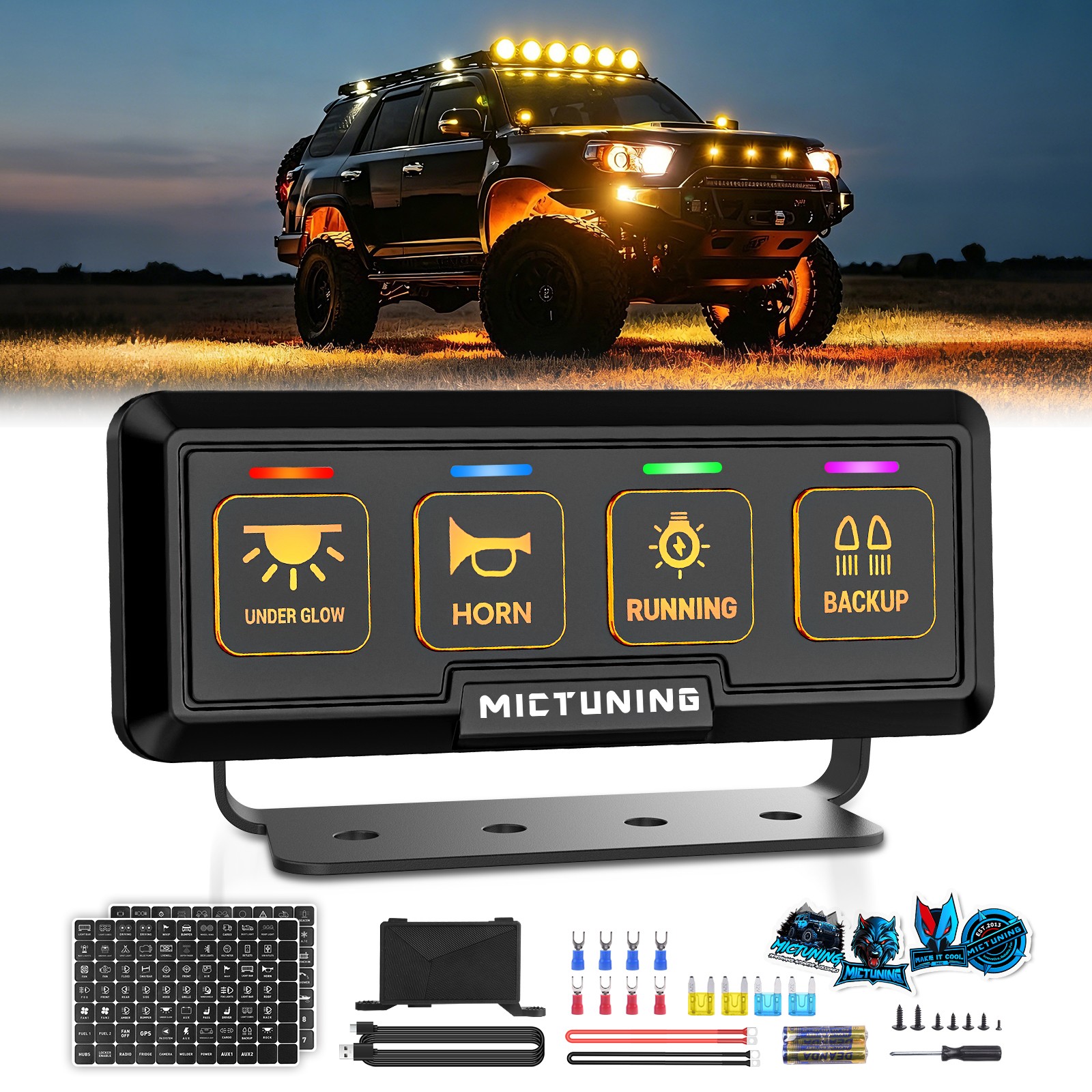 4 Gang Wireless Switch Panel for Marine 12V LED Light Bar Circuit Relay System