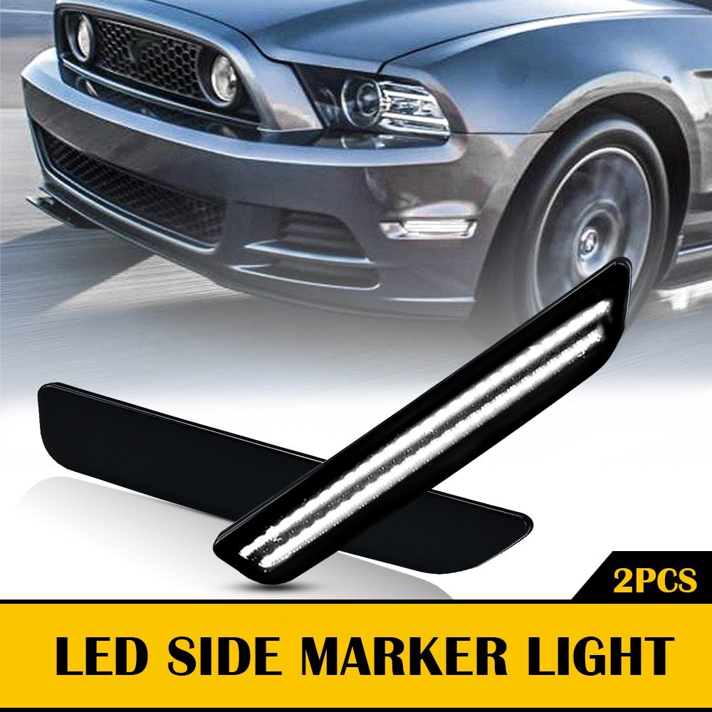 Side Marker Lights Smoked Lens For Ford Mustang 2010-2014 Front & Rear LED/Clear