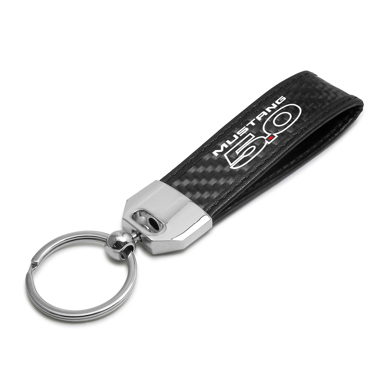 Black Leather & Carbon Fiber Key Chain Black Stitching – Ford Mustang 5.0