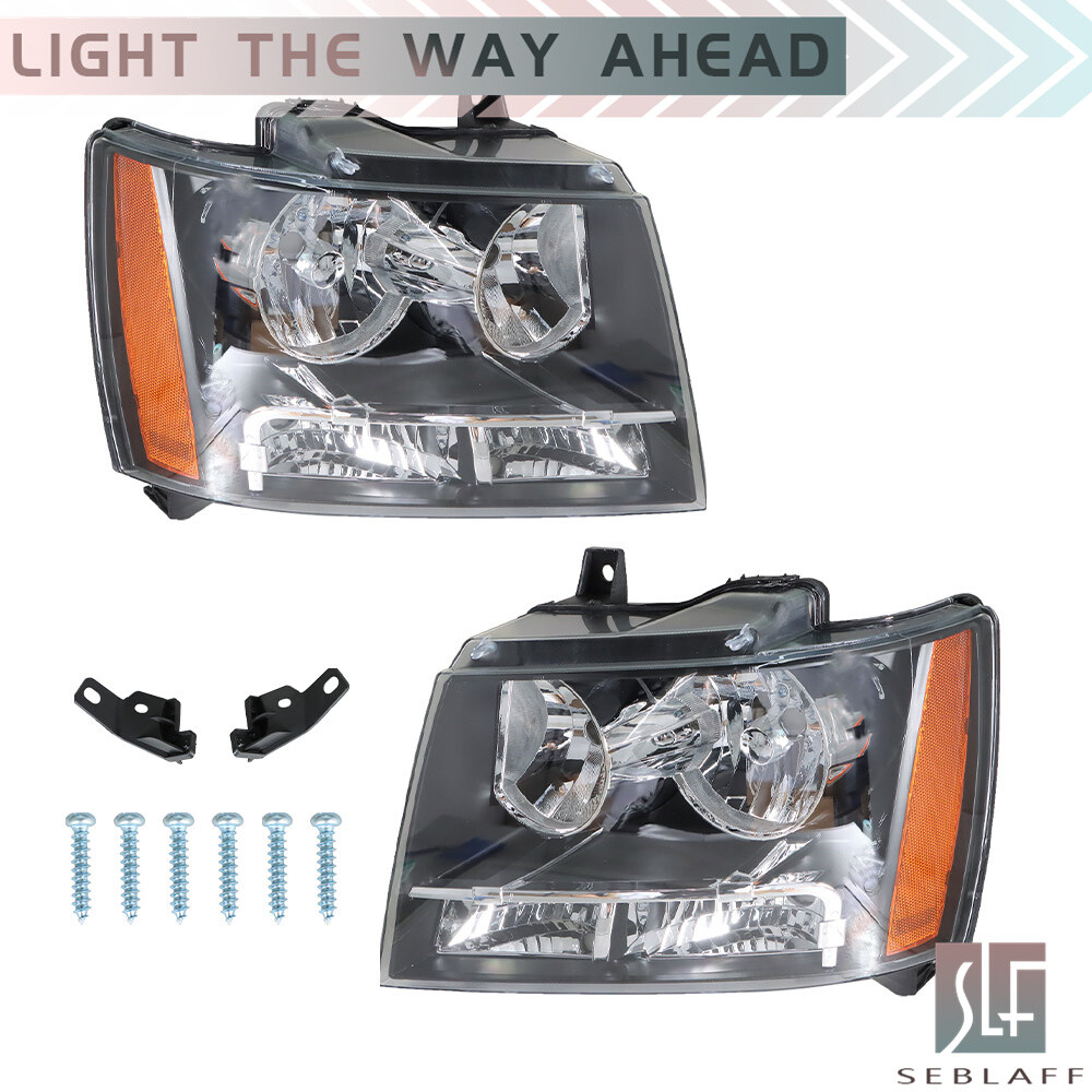 1 Pair Headlights For 2007-2014 Chevy Avalanche Tahoe Suburban Halogen Black