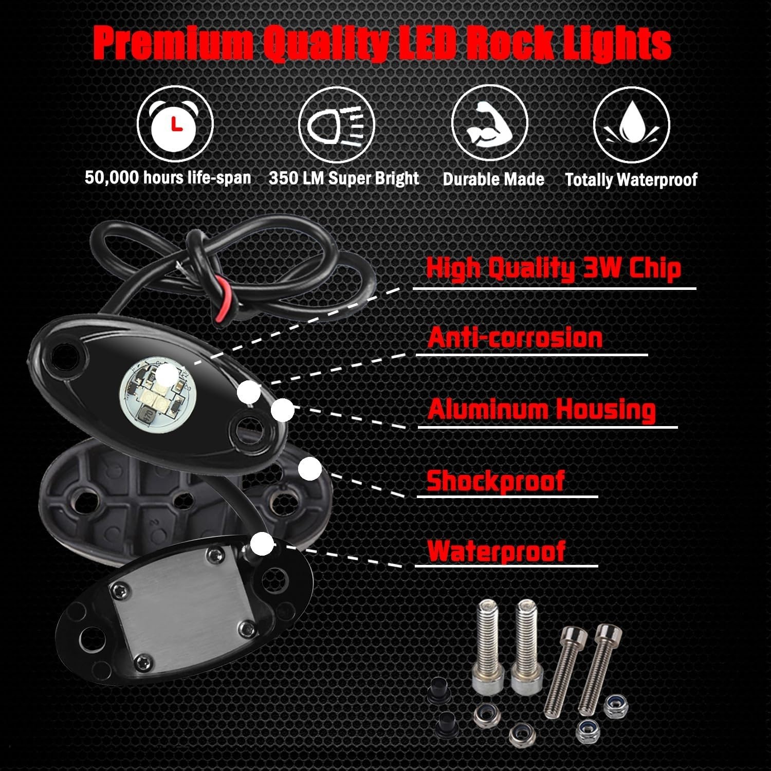 Durable 4 Pods LED Underbody Glow Lights – 50,000 Hours of Bright Illumination