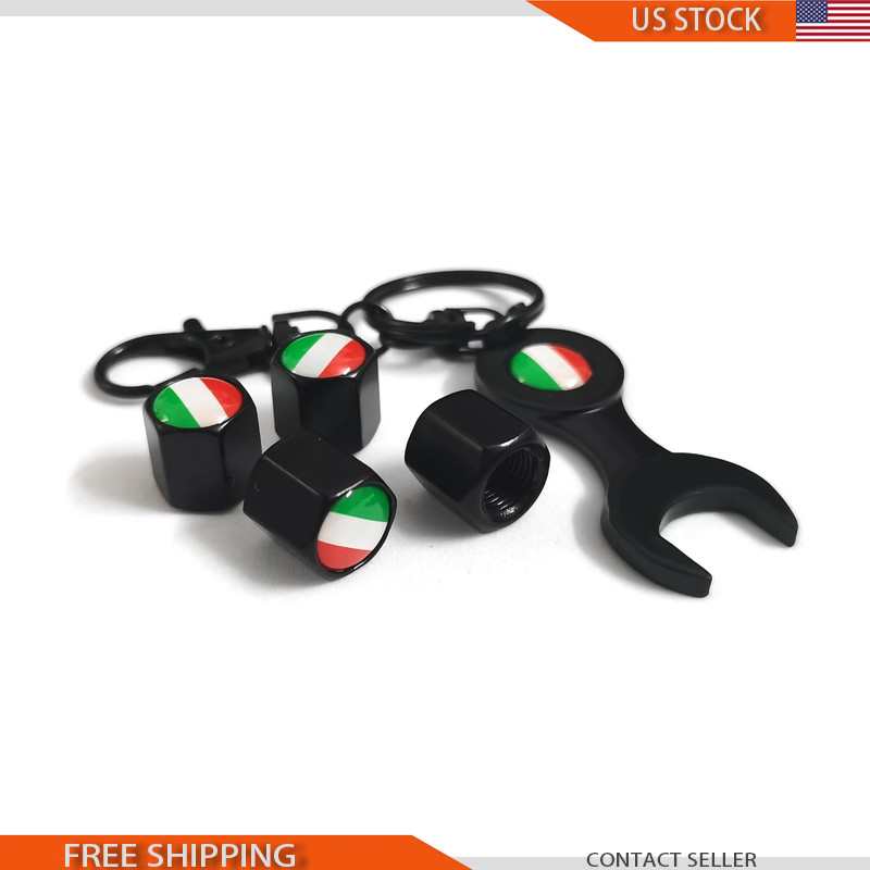 Italy Flag Black Metal Anti-Theft Universal Car Wheel Tire Valve Stem Caps Set
