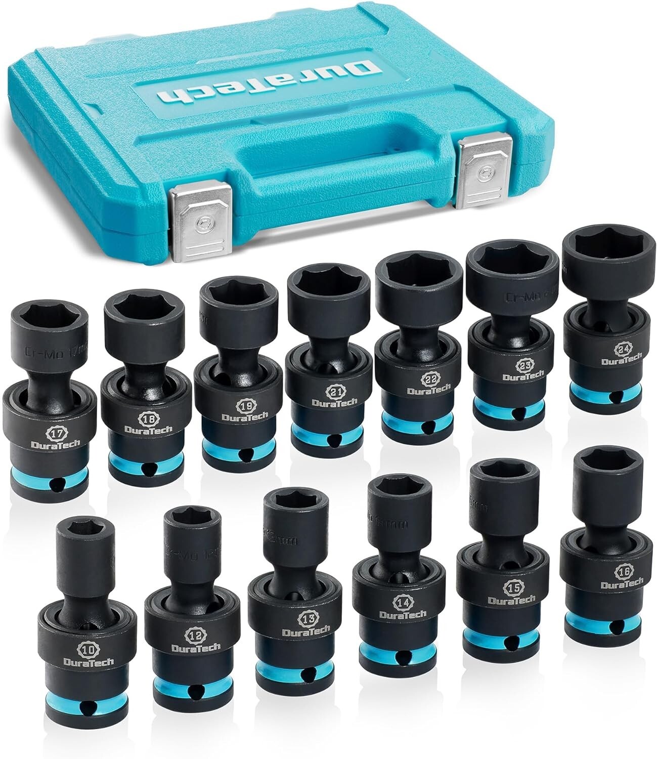 DURATECH 13PC 1/2″ Impact Swivel Socket Set Shallow Wobble Socket 10-24mm Metric
