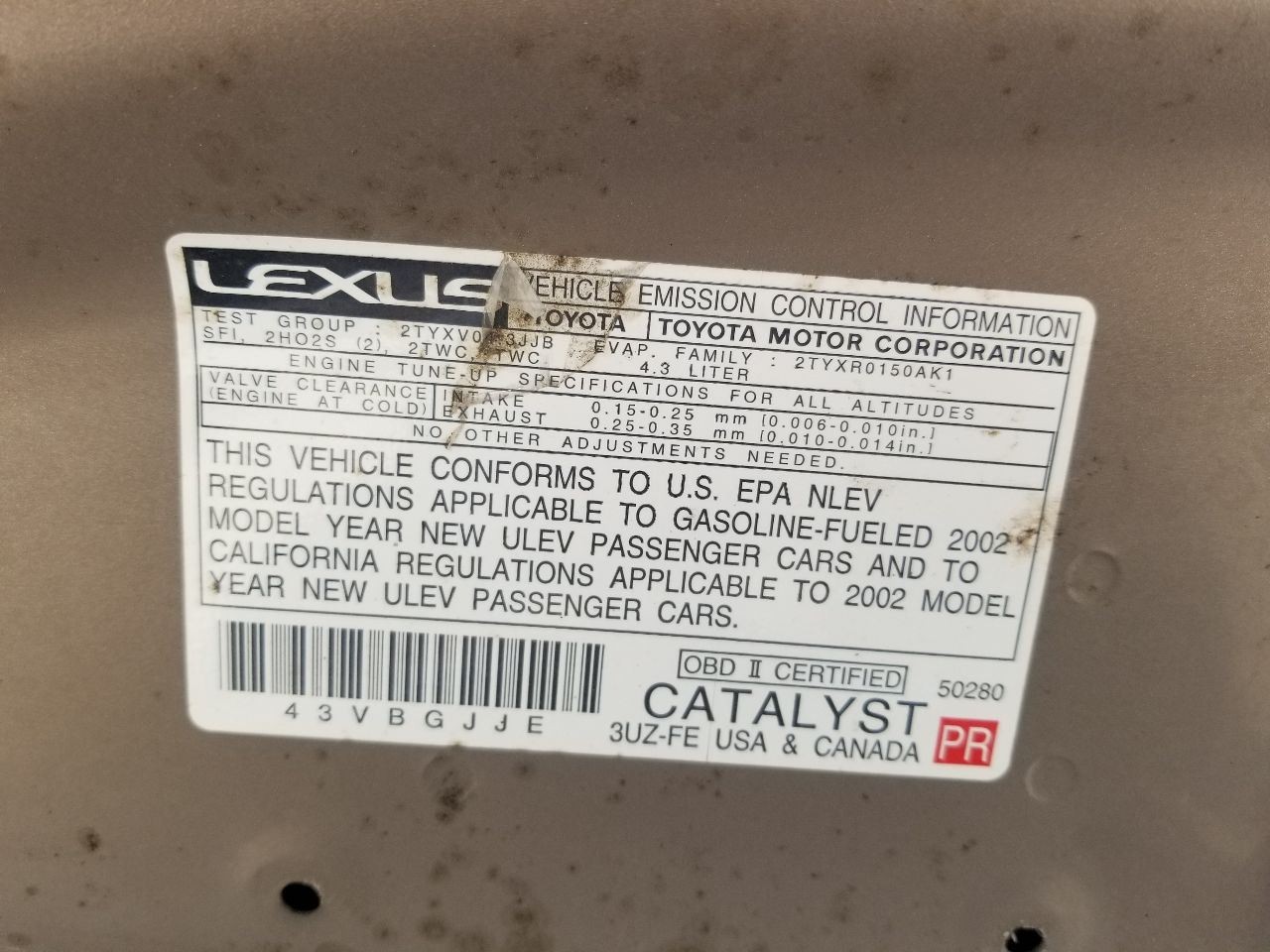 02 LEXUS SC430 OWNERS MANUAL