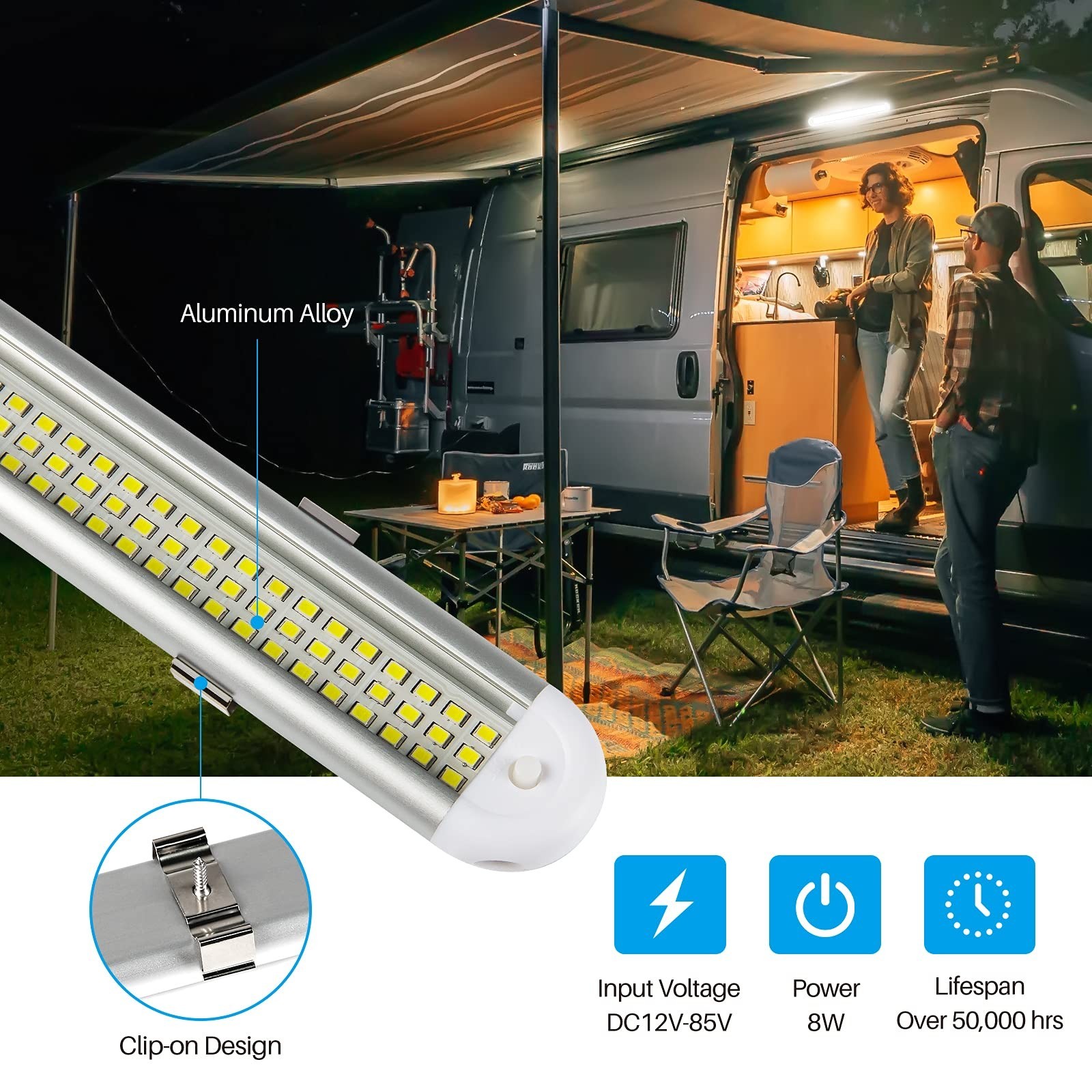 12V LED Interior Light Bar – 120 LEDs, 1500LM, 8W DC Strip Lights, ON/OFF Switch