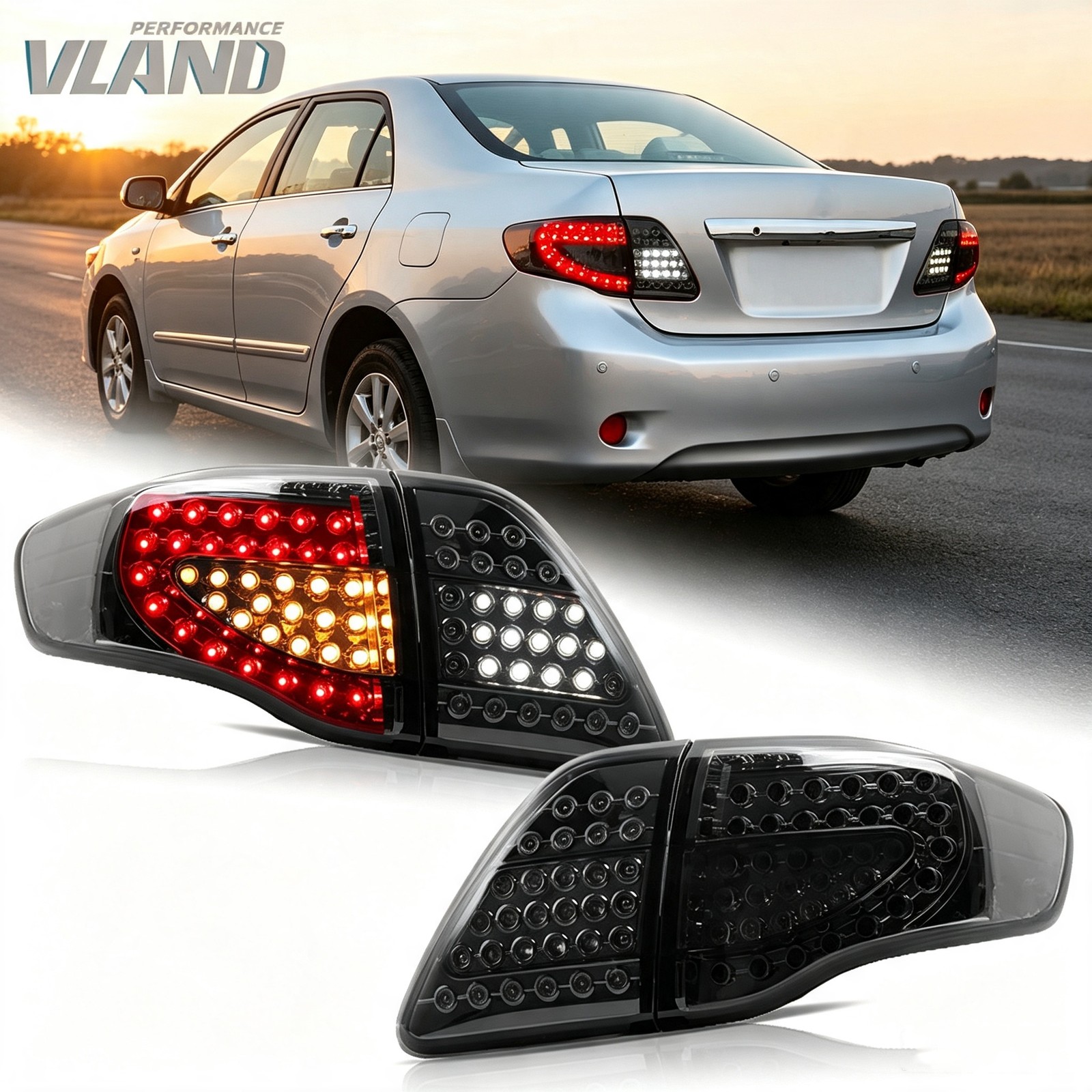 VLAND Smoked LED Tail Lights For 2008-2011 Toyota Corolla Rear Brake Lamps 1Pair