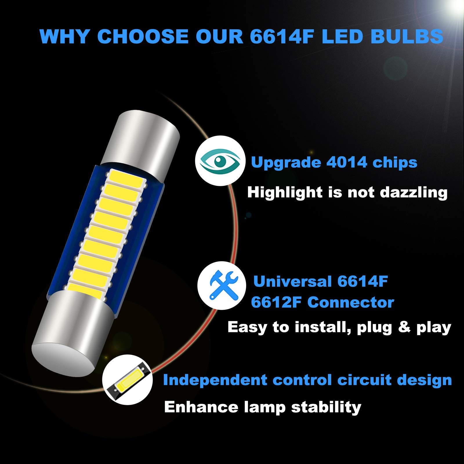 6PCS 28mm 29mm 6614F Festoon LED Car Bulb, Extremely Bright 9SMD 4014 chips 6…