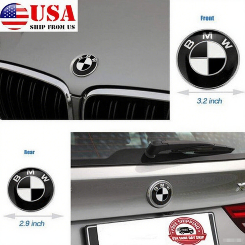 Set of 2PCS Fits For BMW Badge Emblem White Black Hood (82mm)+Rear (74mm) NEW~US