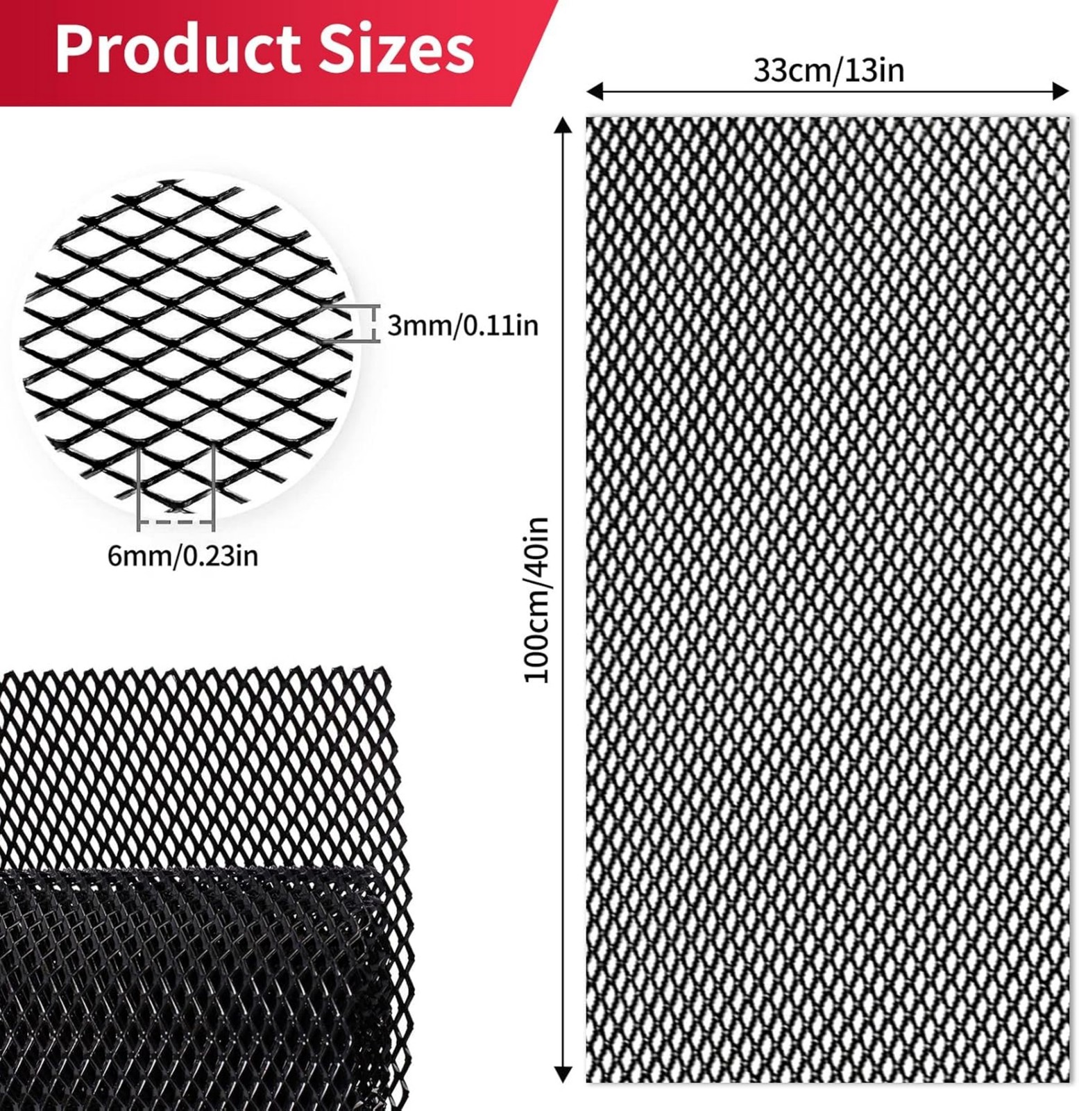 40*13″ Car Grille Mesh Net Sheet Aluminum Rhombic Auto Grill Mesh 0.11″X0.23″