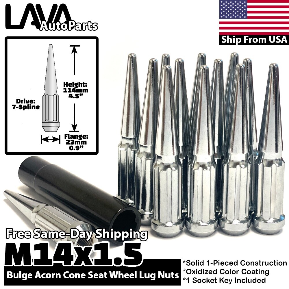 24x Chrome 14×1.5 Spline Spike Lug Nut Fit GMC Sierra 1500 Savana Yukon Canyon