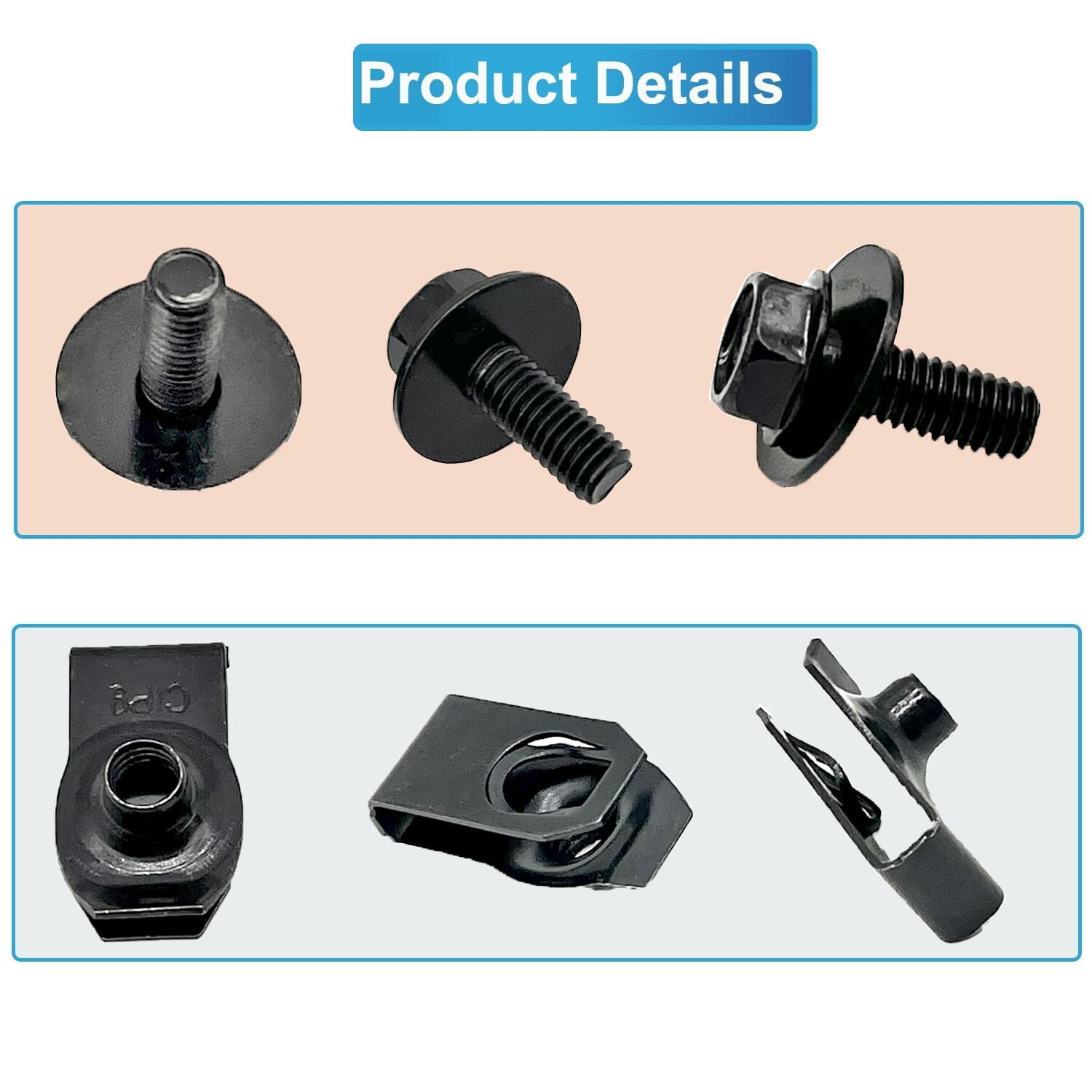 Car Body Bolts & U-nut Clips M6 Splash Shield Retainer Fastener Rivet Screws