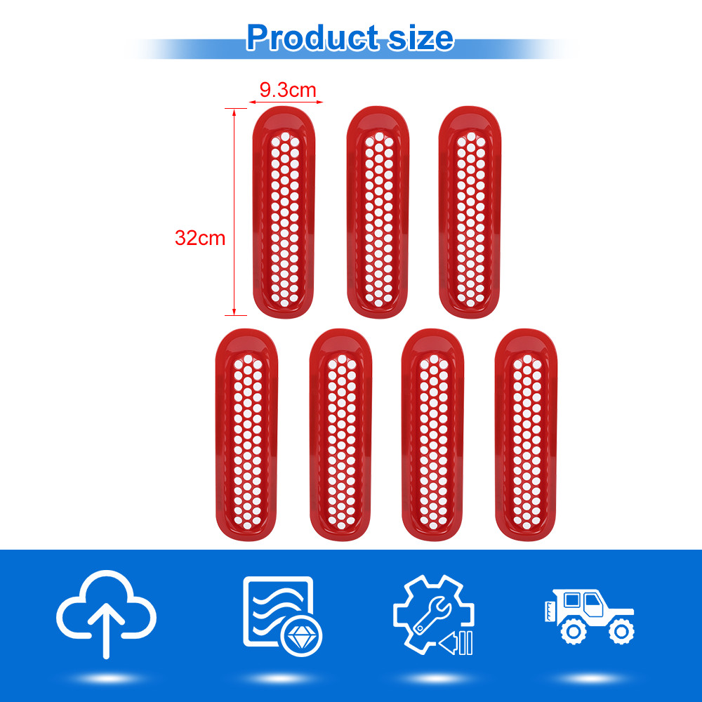 Clip-in Grille Front Grill Mesh Inserts Trim 7pc for Jeep JK Wrangler 07-18 Red