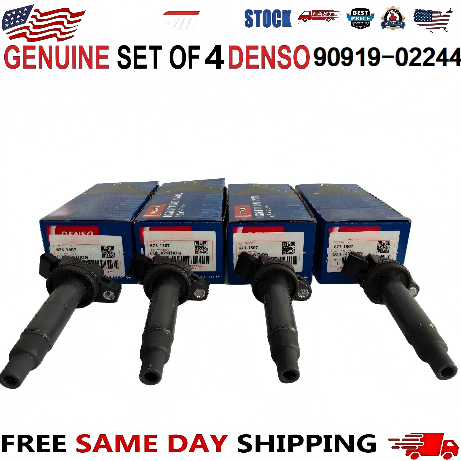 For Toyota Rav4 Camry Corolla 2.4L 4x DENSO 90919-02244 Ignition Coils 673-1307