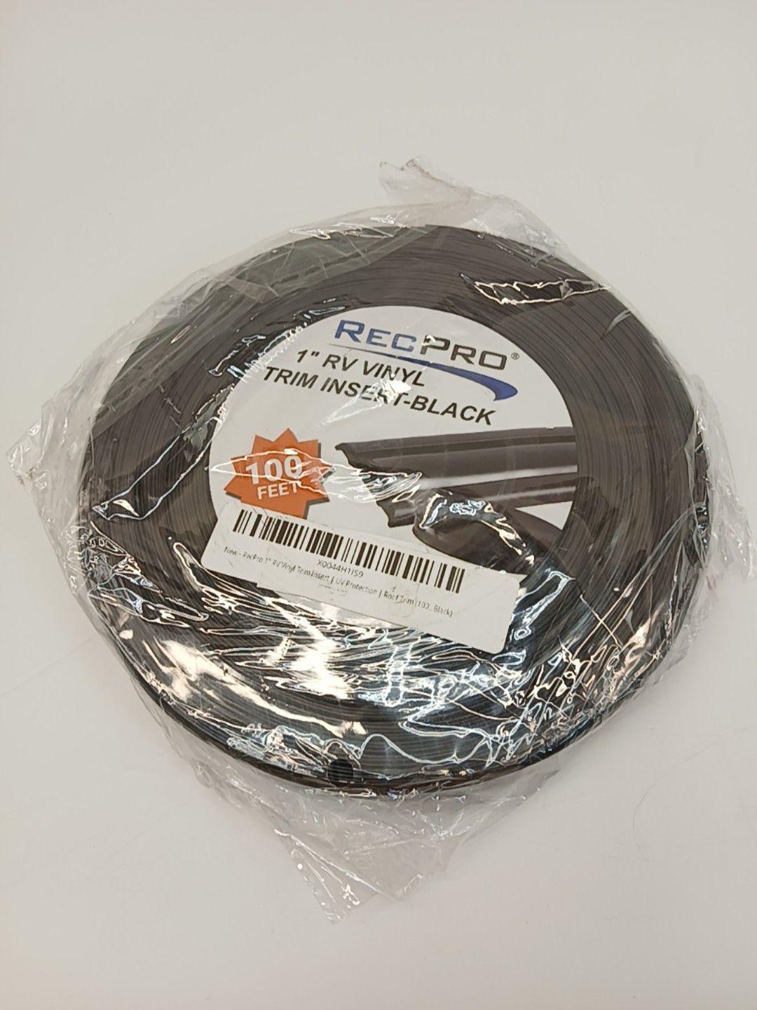 RecPro 1″ RV Vinyl Trim Insert Black 100ft Roof Trim UV Protection Roll New