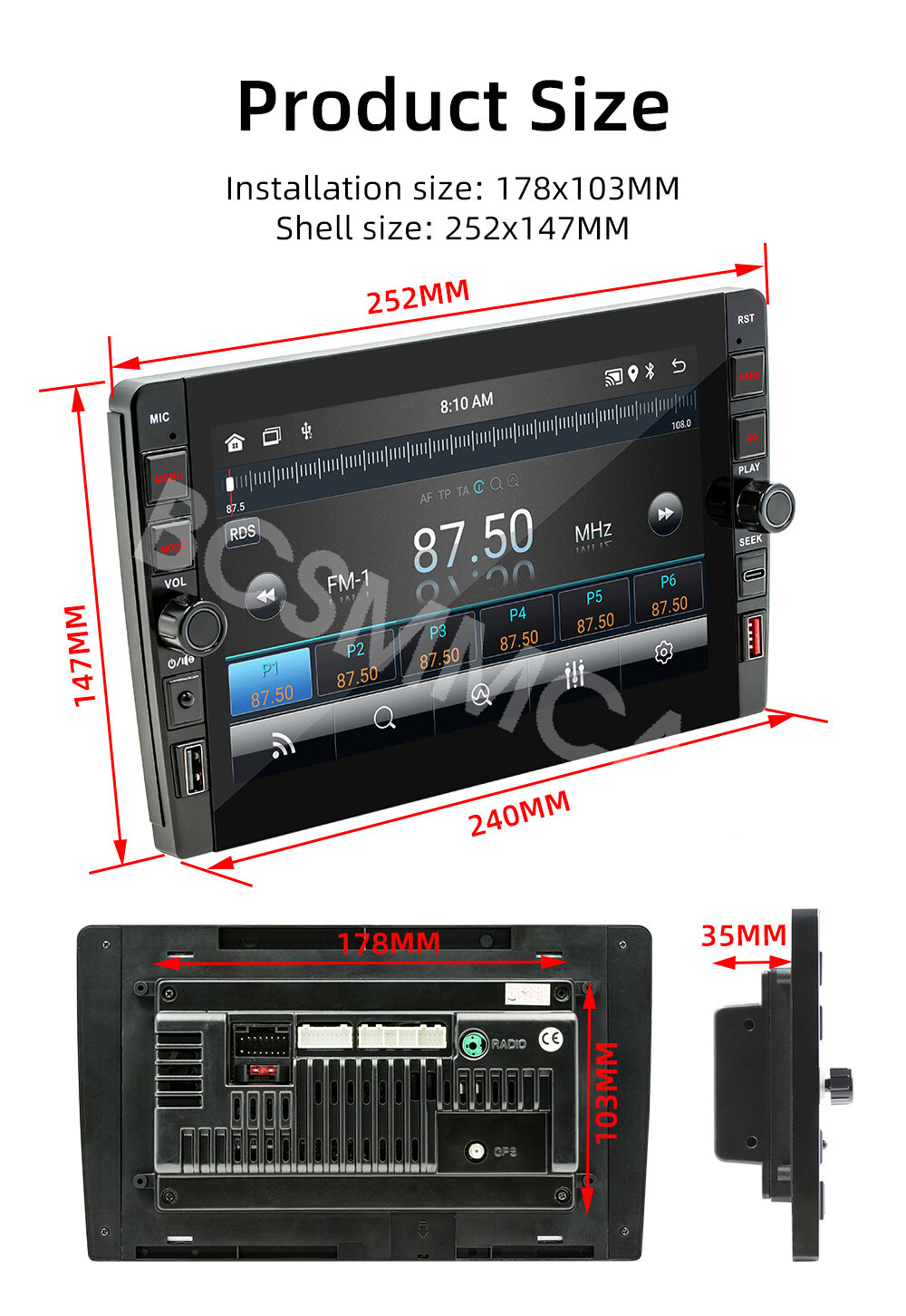 Stereo Radio 9in Car GPS Navigation Android 12 MP5 Player WIFI/FM/USB Head Unit