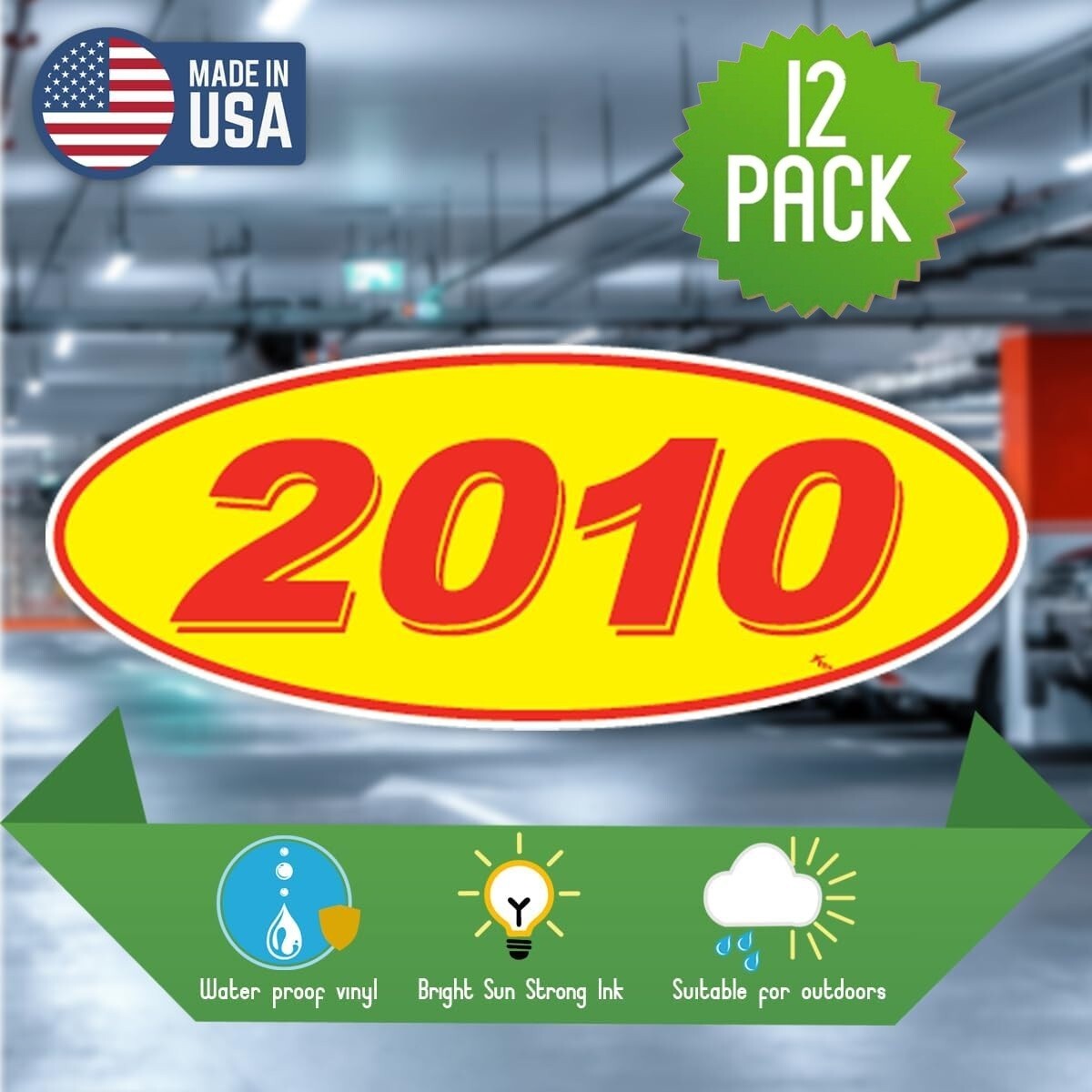 Oval Model Years Vinyl Car Window Stickers (Red/Yellow) (12 of 1 Year Per Pack)