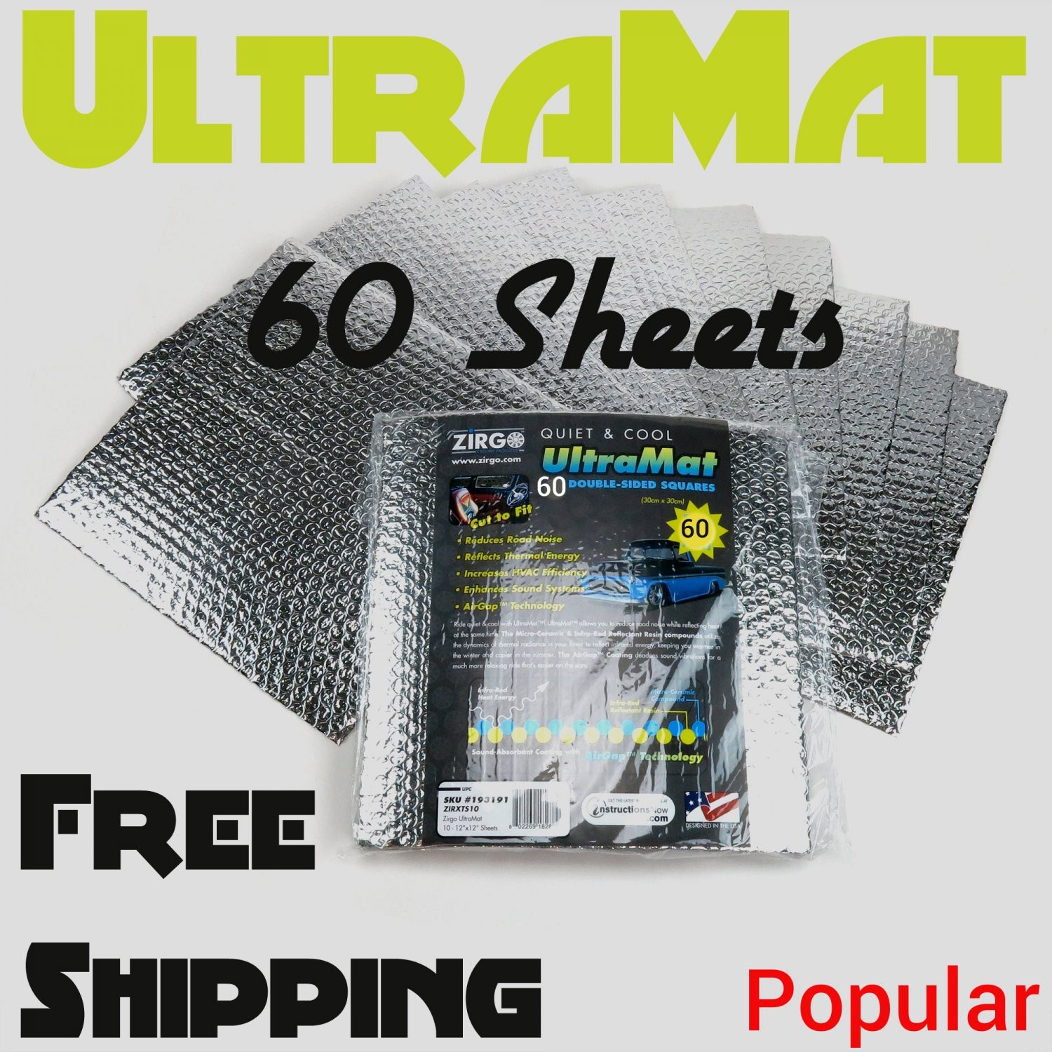 1933 MO Fits – 60 SqFt UltraMat Heat & Sound Barrier 60 12 x 12 Tiles xl