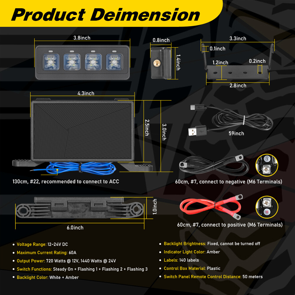 Wireless 4 Gang Switch Panel Circuit Control Relay System Pickup Truck SUV UTV